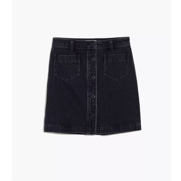 NWT Madewell High Waist Button Down Front Black Denim Skirt with Pockets, 33 - Picture 2 of 8